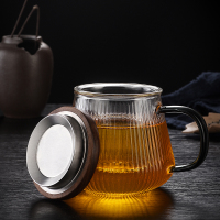 黑玻璃把手(普通盒装) 玻璃茶杯高硼硅耐热玻璃杯家用水杯子三件式茶水分离办公室泡茶杯