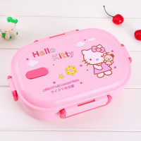 粉凯蒂小两格 700毫升 内胆固定 304不锈钢保温饭盒分隔带汤碗便当盒卡通可爱儿童学生上班族餐盒