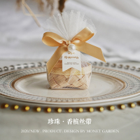 珍珠-香槟丝带 小号10个装6.5cm*5cm*4cm 莫奈花园结婚喜糖盒婚庆礼盒装喜糖袋空盒ins风婚礼糖果包装盒子