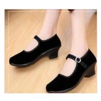 34 脚瘦小拍小一码_瑕庛 女鞋老北京布鞋一带中跟平绒黑礼仪工作单鞋妈妈日常休闲舞蹈鞋春