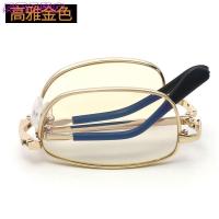 金色框[高清树脂镜片] 100度(送镜盒镜布) 老花镜老花眼镜茶色男女高清远近两用玻璃防蓝光折叠男士中老年