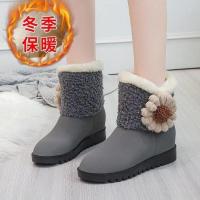 灰色 35 加厚雪地靴女短筒学生短靴女冬季加绒平底保暖中筒棉鞋厚底女鞋潮