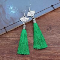 蝴蝶流苏-耳环(深绿) 复古民族风刺绣耳环发簪古典气质苗族孔雀花朵流苏耳饰发饰套装女