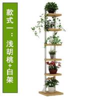 (推荐)浅胡桃色板+白色架 背景墙阳台客厅电视柜两边落地大摆件拐角置物架装饰品墙角转角