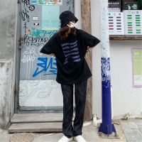 黑色t恤 L 高街甜酷裤子女夏季薄款宽松直筒休闲裤显瘦高腰垂感阔腿裤ins潮