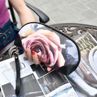 玫瑰花 韩版彩绘女手拿包大容量手包涂鸦手抓包韩版印花手机贝壳小包钱包