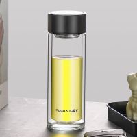 黑色镜面杯盖300ml+杯套杯刷 双层玻璃 加厚杯底 富光玻璃杯双层加厚过滤泡茶水杯便携透明车载杯子男女隔热茶杯