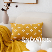 姜黄簇绒腰枕30*50cm 不含枕芯 抱枕套ins风花朵靠垫太阳花民宿床上飘窗坐垫北欧沙发靠枕腰枕