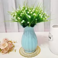 白色满天星+蓝花瓶 花瓶餐桌摆件客厅插花玫瑰仿真绢花室内假花束植物陶瓷现代摆设