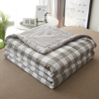 浅灰色 灰小格ヒット 150X200cm[单人被子] 日式水洗棉夏被空调被夏凉被双人可水洗学生宿舍单人夏天薄款被子