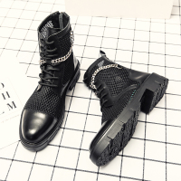 黑色 38 镂空马丁靴男夏季镂空网鞋中筒马丁鞋DJ演出鞋表演鞋Martin boots