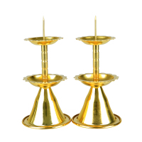 2号传统高20.5底9.3中8.8上7.6 金色莲花蜡烛台财富婚庆底座礼供佛神摆件家用复古祭祀贡奉1对装
