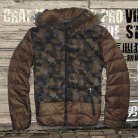 啡黄 M/165标准或160不瘦 特价 羽绒服保暖 冬男装/男士修身短款加大码连帽夹克外套 啡军绿