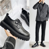 502黑色 39 标准运动尺码 秋季商务男鞋港风黑色小皮鞋日系潮流工装大头鞋男学生圆头马丁靴