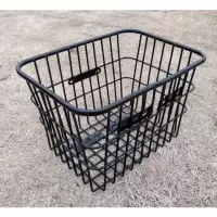 加粗黑色无盖 电动车前置大车筐大号加粗带盖电瓶车改装书包后置宠物支架车篮