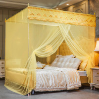 单开门-黄[加密单帐纱]无支架 1.0m(3.3英尺)床 单开门蚊帐单人家用方便拆洗1.5米1.8m床落地支架纹帐加密帐