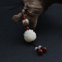 菩提莲花[红玛瑙] 创意手工编织白菩提莲花手机挂件情侣保平安u盘钥匙链挂绳男女款