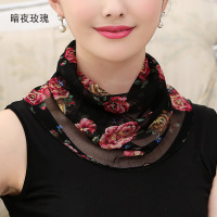 暗夜玫瑰 桑蚕丝丝巾假领子防晒脖套小方巾真丝女夏季薄款网纱套头围巾护脖