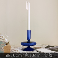 蓝色单层烛台 复古创意玻璃烛台小众艺术北欧摆拍装饰摆件拍照摄影道具欧式玻璃