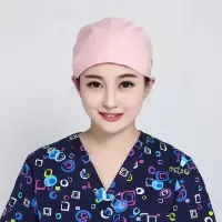 粉红色 可调节 手术帽男女医生护士手术室工作帽包头全棉印花可爱卡通系带葫芦帽