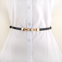 黑色 90cm 韩版珍珠对扣可调节细腰带女配连衣裙衬衫百搭装饰小皮带简约腰带