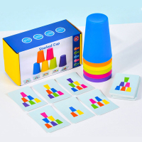 单人对战叠杯 (无铃) 儿童叠杯子专注力玩具精细动作训练幼儿园颜色认知益智早教卡片