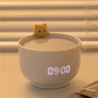 盐白 猫咪闹钟灯多功能闹钟小夜灯可爱卡通小动物床头闹钟时钟女生学生