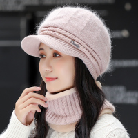 皮粉色 均码有弹性(单个帽子) 帽子冬女围脖围巾一体妈妈时尚洋气中老年人奶奶百搭骑车绒毛线帽
