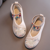 YT2261米色 25码/内长15.1cm 汉服鞋子女童春季中国风儿童公主古装绣花鞋古风民族风老北京布鞋