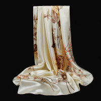 春暖花开 浅米黄 上海故事丝巾女90x90cm仿 真丝四方大方巾正方形春秋百搭小围巾