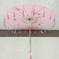 竹竿娟伞流苏边 粉色透明 满穿 0cm 透明娟伞流苏边 吊坠伞舞蹈工艺伞模特走秀道具拍照中国风汉服伞