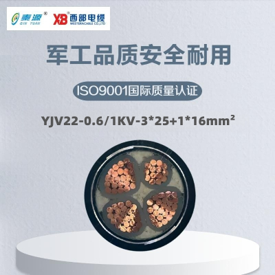 秦源牌 YJV22-0.6/1KV-3*25+1*16mm² 铜芯低压铠装电力电缆 联系客服 定制商品