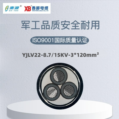 秦源牌 YJLV22-8.7/15KV-3*120mm² 铝芯交联聚乙烯绝缘钢带铠装聚氯乙烯护套电力电缆联系客服定制商品