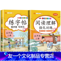 阅读理解+练字帖 [友一个]2022新版小学五年级上册语文数学同步训练全套人教版阅读理解专项训练书看拼音写词语练字帖口算