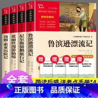 [六年级下册必读]全套4册 送考点手册 [正版]鲁滨逊漂流记原著完整版六年级下册必读的课外书全套爱丽丝梦游仙境漫游奇境6