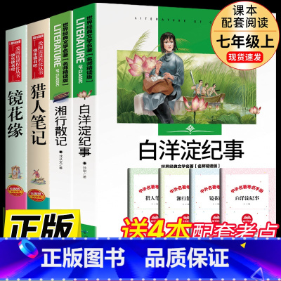 [正版]全套4册 白洋淀纪事孙犁镜花缘李汝珍猎人笔记湘行散记原著必读七年级上册课外书 初中生初一阅读书籍人民文学教育出