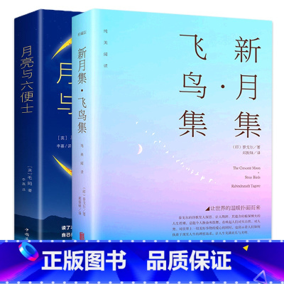 [正版]全2册 月亮与六便士+新月集飞鸟集书籍 毛姆著长篇小说+泰戈尔诗集青少年课外阅读小说故事书中小学生世界经典文学