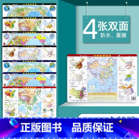 [正版]共4张2020年新版中国地理地图+世界地理地图+自然地理地图+人文地理地图双面版 高清防水耐折便携版行政区划地