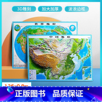 [正版]中国和世界地图3D立体地形图 超大尺寸约1.26*0.9米 精雕凹凸立体 办公 家用 教学 中国地图地形挂图装