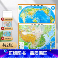 [正版]精雕&加强版2023新版 中国3d立体凹凸地形图 超大世界地形立体地图墙贴 1.1*0.8米 3d地势教学三维