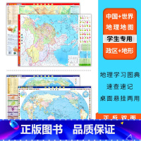 [正版]共2张中国地理地图+世界地理地图 中国世界政区+地形 学生桌面速查 地理学习图典 桌面悬挂两用 中国地图出版社