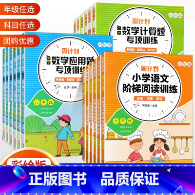 语文+计算题+应用题3本 小学六年级 [正版]2022版语文数学阶梯阅读专项训练同步练习册一二三四五六年级上册下册小学语