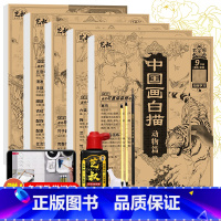 从国画到书法控笔篇+笔墨碟 [正版]中国画白描描摹本五册 工笔画白描底稿临摹画册 动物人物花卉山水书法控笔国画入门 工笔