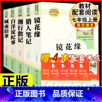 [人教版 5册]镜花缘+猎人笔记+湘行散记+白洋淀+城南旧事 [正版]朝花夕拾鲁迅原著和西游记七年级上册必读的课外书老师