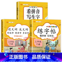 [3册]看拼音写词语+练字帖+近义词反义词 三年级下 [正版]汉之简看拼音写词语三年级下册 人教版小学3年级下语文同步练