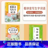 [3本]看拼音写词语+句子训练+阅读理解 三年级下 [正版]看拼音写词语一年级二年级三四五六年级上册语文人教版小学生注音