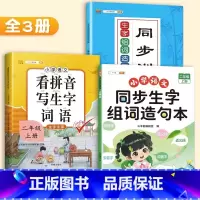 [3本]生字组词造句本+配套练习+看拼音 二年级上 [正版]二年级上册同步生字组词造句拓展训练阅读本小学生2学期语文书人