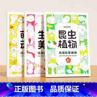 [全3册]萌趣动物+生活美食+昆虫植物 [正版]儿童线描临摹画册卡通动物简笔画线稿描线手绘本儿童画画绘画入门自学零基础教