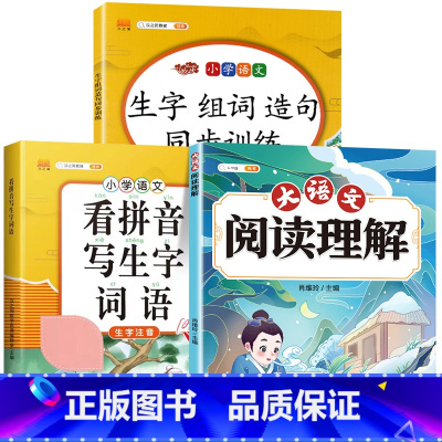 [3本]阅读理解+看拼音写词语+生字组词 二年级上 [正版]大语文阅读理解专项训练书人教版阅读理解强化训练题每日一练一二
