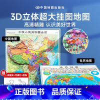 [正版]时光学中国地图和世界地图2023新版3D立体墙贴地图墙面装饰高清精雕超大凹槽挂图地图初中高中小学生通用凹凸竖版学